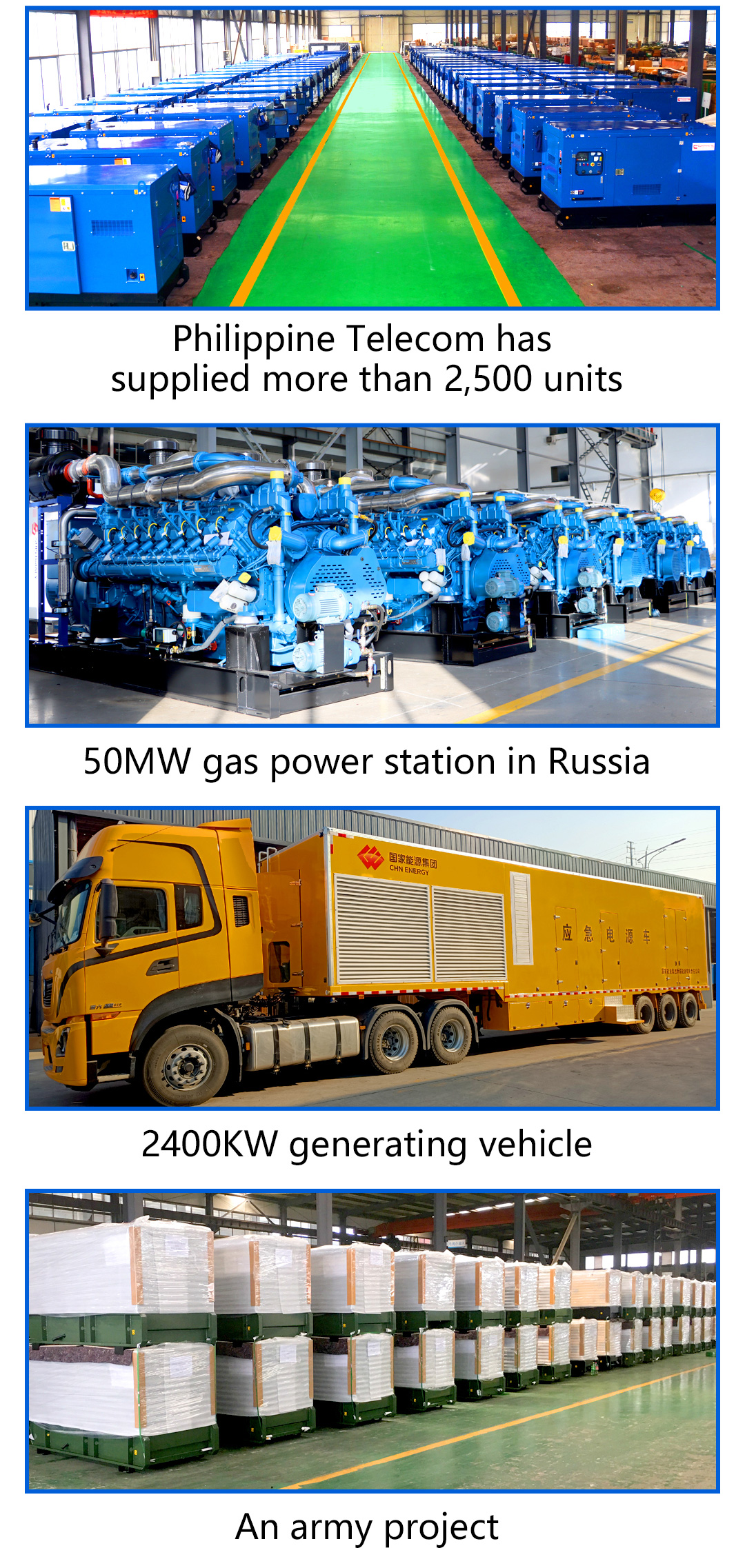 Projects - telecom, gas power station, generating vehicle